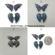 Blue Labradorite Gemstone Carving: Natural Untreated Unheated Labradorite Hand Carved Butterfly, Angel Wings 4pcs Set For Jewelry