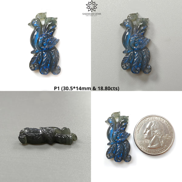 Blue Labradorite Gemstone Carving: Natural Untreated Unheated Labradorite Hand Carved Peacock 1pc For Jewelry