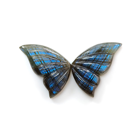 Rainbow Flashing Blue Labradorite Gemstone Carving: Natural Untreated Unheated Labradorite February Birthstone Hand Carved Butterfly Pair