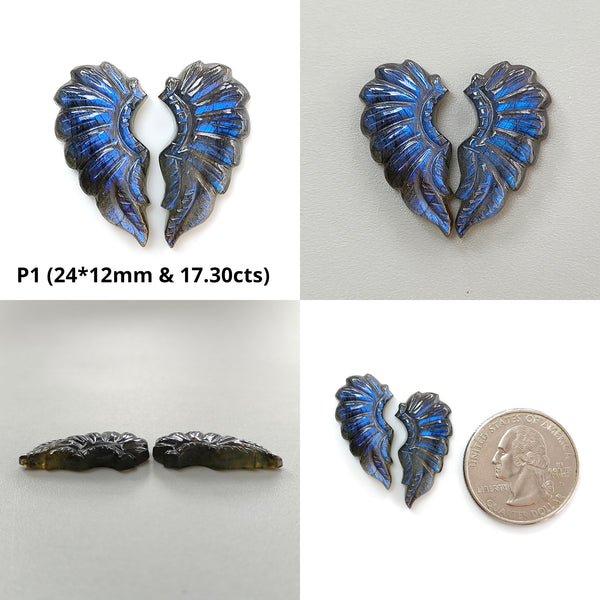 Rainbow Flashing Blue Labradorite Gemstone Carving: Natural Untreated Unheated February Birthstone Labradorite  Hand Carved Angel Wings