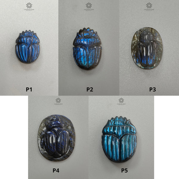 Labradorite Gemstone Carving : Natural Untreated Unheated Blue Black Labradorite Hand Carved Scarabs 1pc For Jewelry