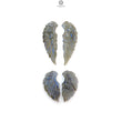 Blue Labradorite Gemstone Carving: Natural Untreated Unheated Labradorite Hand Carved Angel Wings 4pcs Set for Jewelry