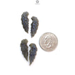 Blue Labradorite Gemstone Carving: Natural Untreated Unheated Labradorite Hand Carved Angel Wings 4pcs Set for Jewelry