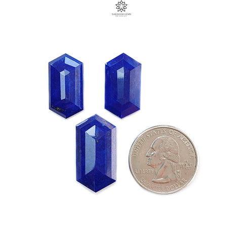 Lapis Lazuli Gemstone Step Cut: 38.20cts Natural Untreated Blue Lapis Lazuli Faceted Hexagon Shape 23*12mm - 27.5*14.5mm 3pcs Set