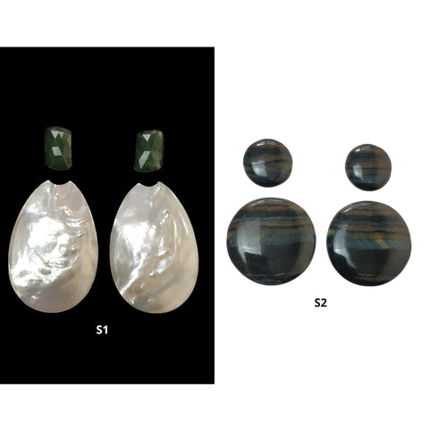 Mother Of Pearl & Tiger Eye Gemstone Cabochon And Rose Cut : Natural Untreated Gemstone Round Uneven Shapes 4pcs Sets