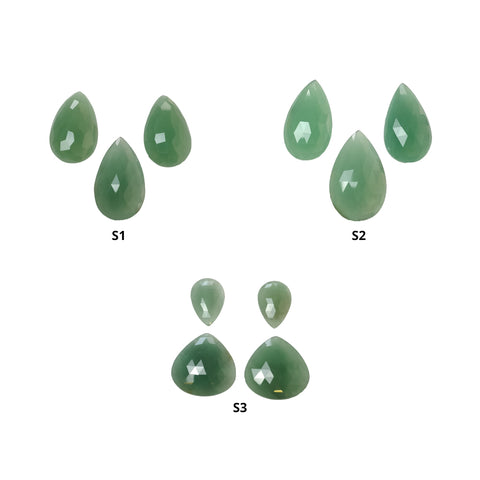 GREEN QUARTZITE Gemstone Rose Cut : Natural Untreated Unheated Quartzite Pear Shape 3pcs, 4pcs Sets