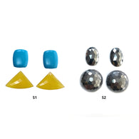 Yellow Onyx Synthetic Turquoise & Hematite Gemstone Checker Rose Cut : Natural Round Oval Cushion And Triangle Shape 4pcs