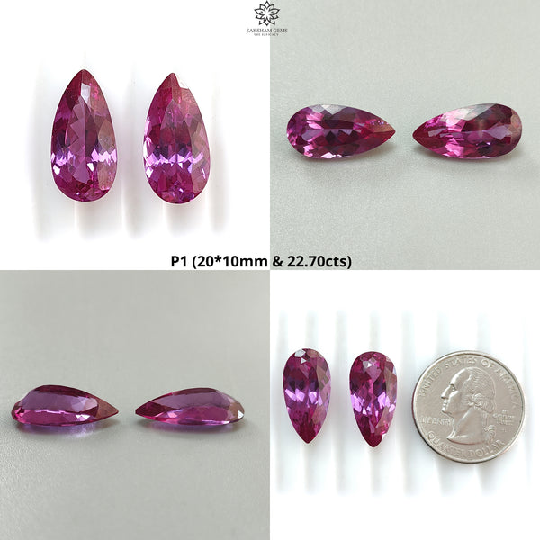 Synthetic Multi Color Gemstones Faceted Cut: Manmade Garnet, Morganite & Sapphire Pear Shape 20*10mm Pair for Jewelry