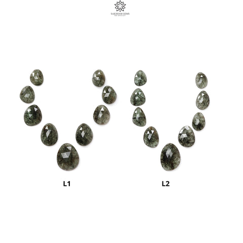 Green Rutile Quartz Gemstone Rose Cut Slices: Natural Untreated Unheated Rutile Egg Shape Faceted 9pcs Lot for Jewelry April Birthstone