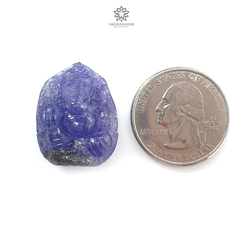 Tanzanite Gemstone Carving: 41.25cts Natural Blue Tanzanite Gemstone December Birthstone Lord Ganesha Idol 25*19.5mm For Jewelry