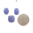 Tanzanite Gemstone Carving: Natural Blue Tanzanite Hand Carved Oval And Cushion Shape 3pcs Set For Jewelry