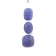 Tanzanite Gemstone Carving: Natural Blue Tanzanite Hand Carved Oval And Cushion Shape 3pcs Set For Jewelry