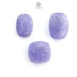 Tanzanite Gemstone Carving: Natural Blue Tanzanite Hand Carved Oval And Cushion Shape 3pcs Set For Jewelry