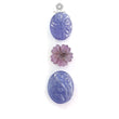 Blue Tanzanite, Pink Sapphire Carving: Natural Tanzanite, Sapphire Gemstone Flower Oval, Pear Shapes 3psc Set For Jewelry