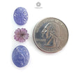 Blue Tanzanite, Pink Sapphire Carving: Natural Tanzanite, Sapphire Gemstone Flower Oval, Pear Shapes 3psc Set For Jewelry