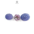 Blue Tanzanite, Pink Sapphire Carving: Natural Tanzanite, Sapphire Gemstone Flower Oval, Pear Shapes 3psc Set For Jewelry