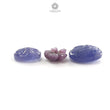 Blue Tanzanite, Pink Sapphire Carving: Natural Tanzanite, Sapphire Gemstone Flower Oval, Pear Shapes 3psc Set For Jewelry