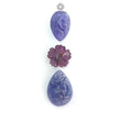 Blue Tanzanite, Pink Sapphire Carving: Natural Tanzanite, Sapphire Gemstone Flower Oval, Pear Shapes 3psc Set For Jewelry