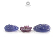 Blue Tanzanite, Pink Sapphire Carving: Natural Tanzanite, Sapphire Gemstone Flower Oval, Pear Shapes 3psc Set For Jewelry