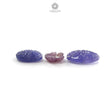 Blue Tanzanite, Pink Sapphire Carving: Natural Tanzanite, Sapphire Gemstone Flower Oval, Pear Shapes 3psc Set For Jewelry