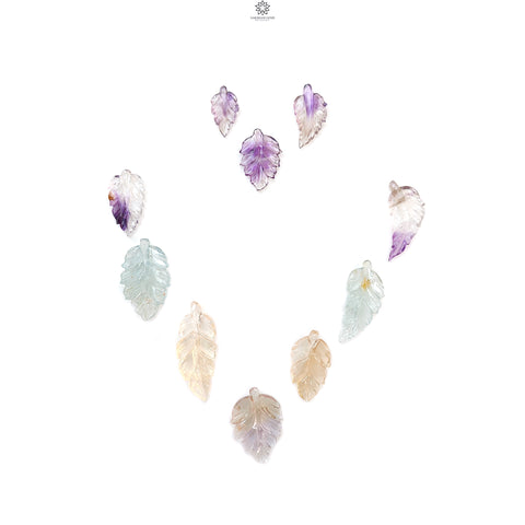 Amethyst, Citrine & Aquamarine Gemstone Carving: 34.80cts Natural Untreated Gemstones Hand Carved Leaves 13*7mm - 25.5*10mm 10pcs Set