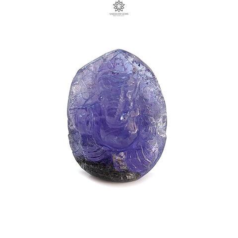 Tanzanite Gemstone Carving: 41.40cts Natural Blue Tanzanite Gemstone Lord Ganesha Idol Carving 25*19.5mm December Birthstone