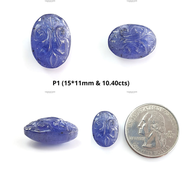 Tanzanite Gemstone Carving: Natural Blue Tanzanite Hand Carved Oval, Cushion Shapes 1pc For Jewelry