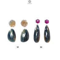 Multi Sapphire Gemstone Rose Cut Slices: Natural Untreated Unheated Sapphire Pear, Fancy Shape Faceted 4pcs Set for Jewelry