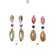 Multi Sapphire Gemstone Rose Cut Slices: Natural Untreated Unheated Sapphire Marquise, Pear Shape Faceted 6pcs Set for Jewelry