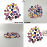 Multi Sapphire Gemstone Carving : Natural Untreated Unheated Bi-Color Sapphire Hand Carved Flowers Lots