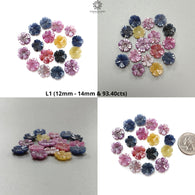 Multi Sapphire Gemstone Carving : Natural Untreated Unheated Bi-Color Sapphire Hand Carved Flowers Lots