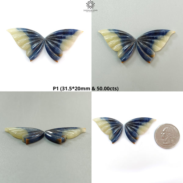 Multi Sapphire Gemstone Carving: Natural Untreated Pink Sapphire Hand Carved Butterfly Pair for Jewelry September Birthstone