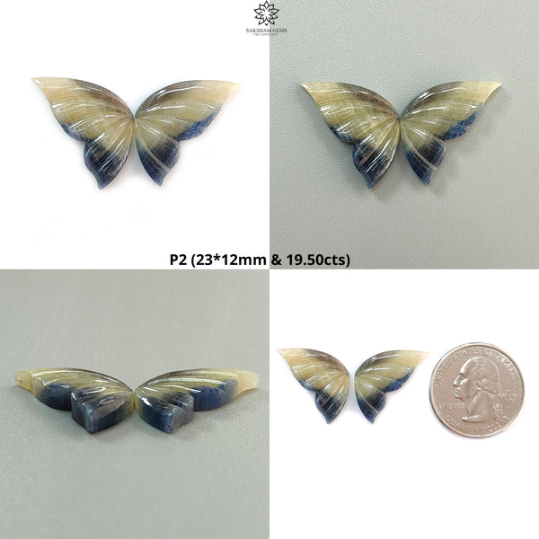 Multi Sapphire Gemstone Carving: Natural Untreated Pink, Blue Sapphire Hand Carved Butterfly Pair for Jewelry September Birthstone