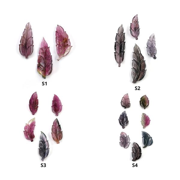 Watermelon TOURMALINE Gemstone Carving : Natural Untreated Unheated Bi-Color Tourmaline Hand Carved Leaf Set