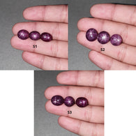 Star Ruby Gemstone Cabochon : Natural Untreated Unheated Red 6Ray Star Ruby Oval Shape 3pcs Sets