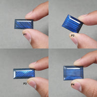 इंद्रधनुष चमकता लैब्राडोराइट रत्न सामान्य कट: प्राकृतिक अनुपचारित नीला लैब्राडोराइट बैगूएट आकार