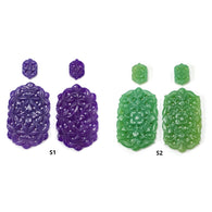 बैंगनी और हरा ओनिक्स रत्न नक्काशी: प्राकृतिक रंग बढ़ाया ओनिक्स हाथ नक्काशीदार षट्भुज 4pcs सेट