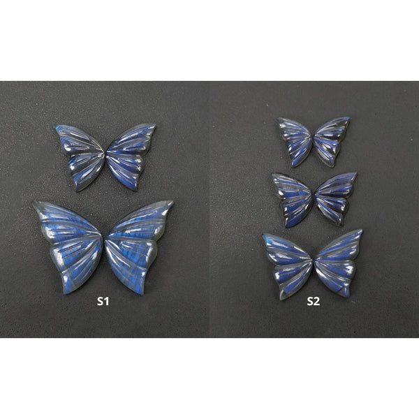 LABRADORITE Gemstone Carving : Natural Untreated Unheated Labradorite Hand Carved Butterfly Sets