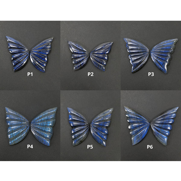 LABRADORITE Gemstone Carving : Natural Untreated Unheated Labradorite Hand Carved Butterfly Sets