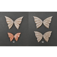 Orange Sunstone & Peach Moonstone Gemstone Carving : Natural Untreated Unheated Hand Carved Butterfly 2 Pair Set