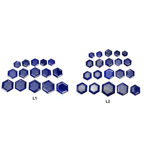 लैपिस लाजुली रत्न सामान्य कट: प्राकृतिक अनुपचारित बिना गर्म किया हुआ नीला लैपिस षट्भुज आकार 15 पीस और 20 पीस लॉट