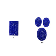 लैपिस लाजुली रत्न नक्काशी: प्राकृतिक अनुपचारित नीला लैपिस हाथ नक्काशीदार कुशन और अंडाकार आकार