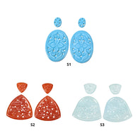 Simulant Turquoise & Orange Milky Onyx Gemstone Carving : Natural Onyx And Turquoise Hand Carved Hexagon Oval Shape 4pcs Set