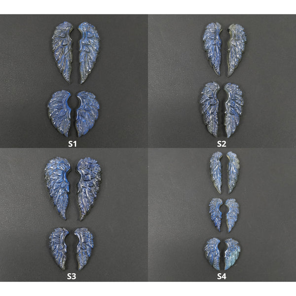 LABRADORITE Gemstone Carving : Natural Untreated Unheated Labradorite Hand Carved Angel Wings Sets