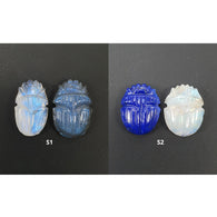 Moonstone labradorite & Lapis Lazuli Gemstone Carving : Natural Untreated Unheated Hand Carved Scarabs 2pcs Set