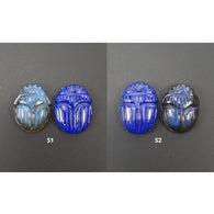 Labradorite & Lapis Lazuli Gemstone Carving : Natural Untreated Unheated Hand Carved Scarabs 2pcs Set