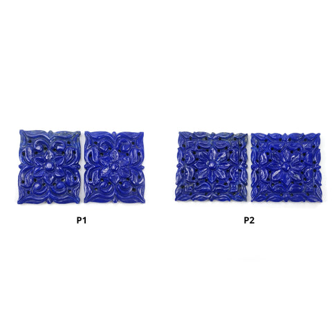LAPIS LAZULI Gemstone Carving : Natural Untreated Blue Lapis Hand Carved Square & Rectangle Shape Pairs