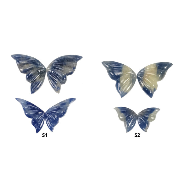 MULTI SAPPHIRE Gemstone Carving : Natural Untreated Bi-Color Sapphire Hand Carved Butterfly 2pairs Set