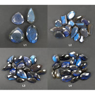इंद्रधनुष चमकता लैब्राडोराइट रत्न सामान्य और चेकर कट: प्राकृतिक अनुपचारित नीला लैब्राडोराइट असमान नाशपाती मार्कीज़ आकार