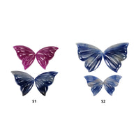 Multi Sapphire & Ruby Gemstone Carving : Natural Untreated Bi-Color Sapphire Hand Carved Butterfly 2pairs Set